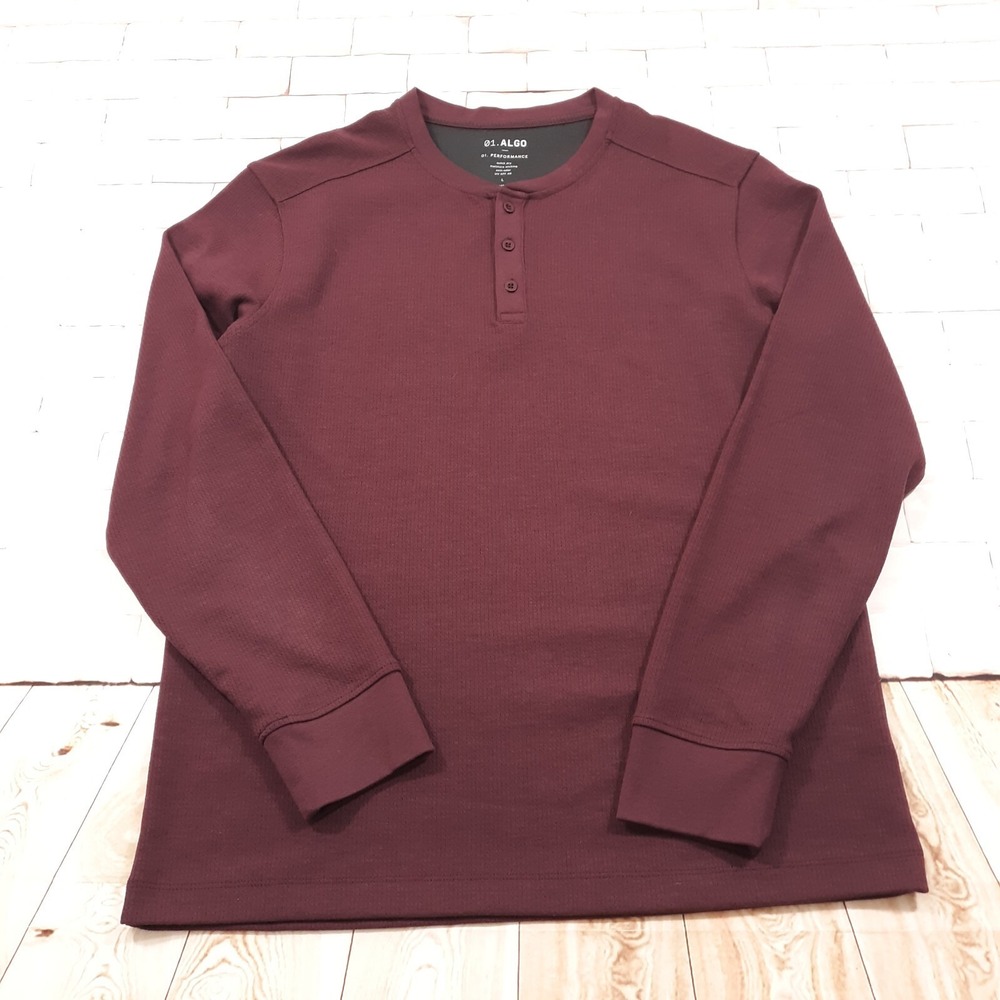 01.Algo Performance Sweatshirt Mens Large Cotton Blend Henley Neck Burgundy